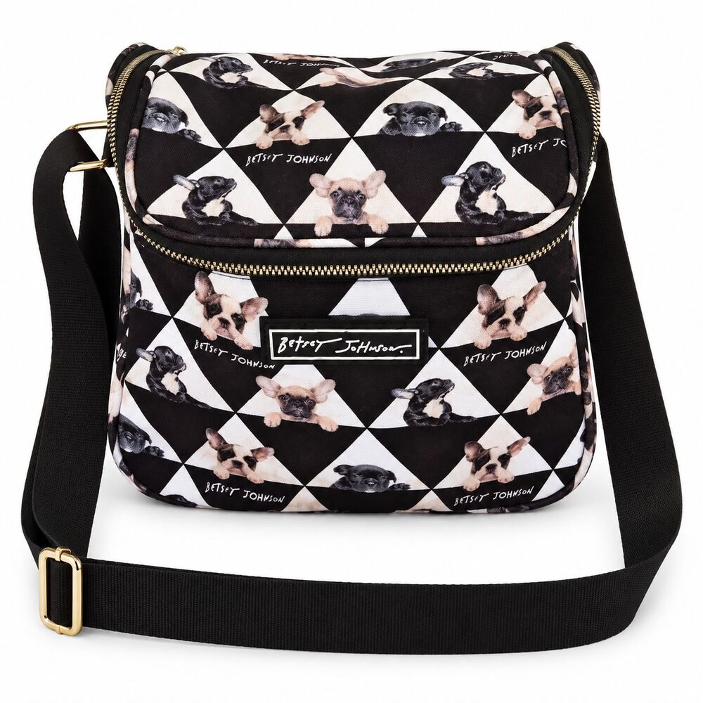 Betsey Johnson Womens French Bulldog Dog Insulated Crossbody Lunch Bag Black